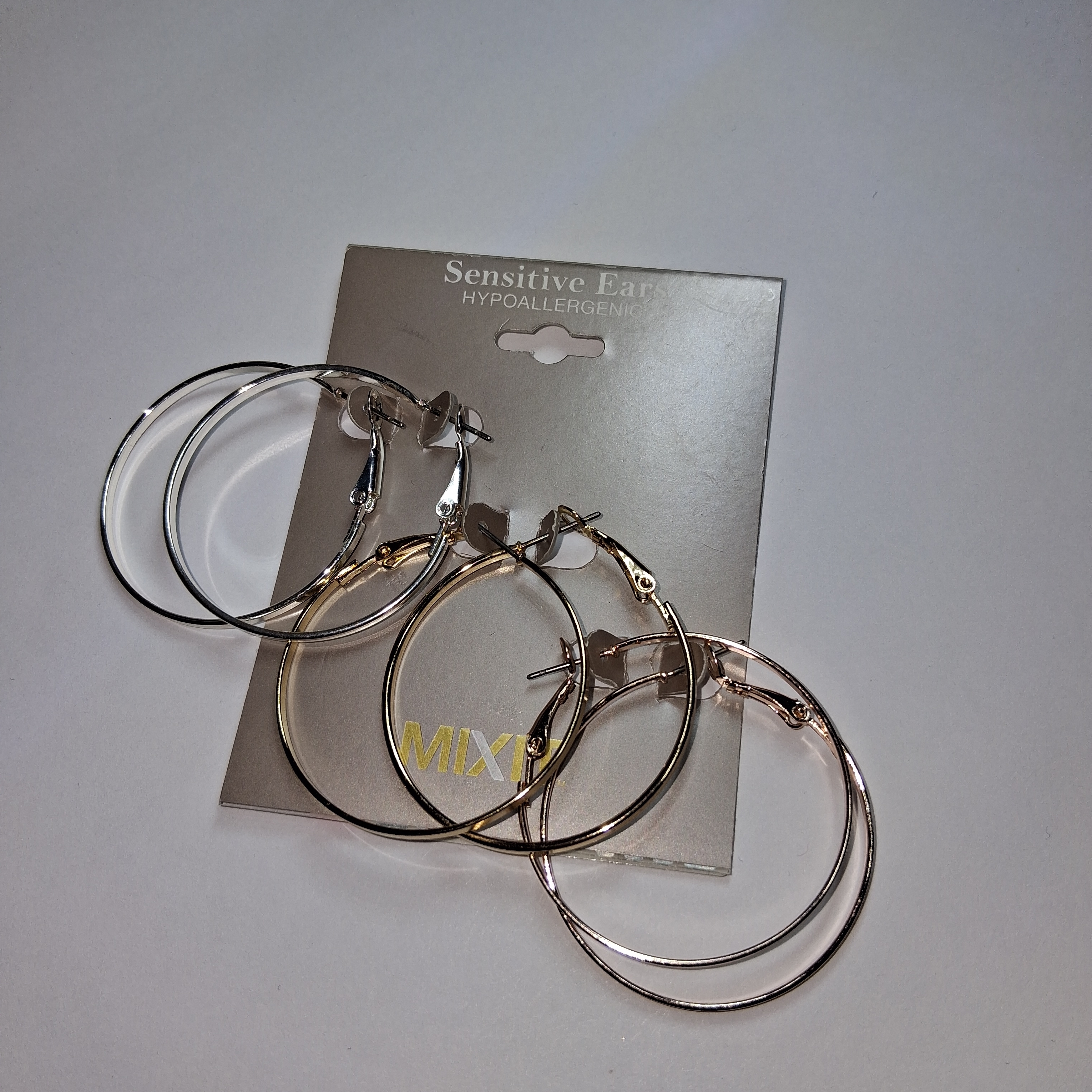 Mixit Silver And Gold And Rose Gold Tone Hypoallergenic Hoop Earrings Set